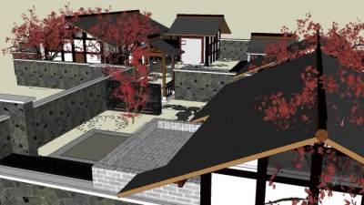 双庭院川式仿古建筑SU模型下载_sketchup草图大师SKP模型