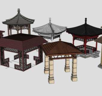 古建亭子凉亭建筑精细SU模型下载_sketchup草图大师SKP模型