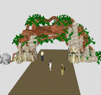 树形公园景观入口大门步行SU模型下载_sketchup草图大师SKP模型