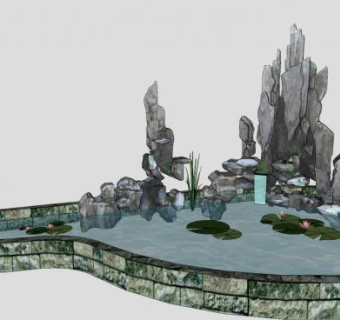 现代假山景观水景SU模型下载_sketchup草图大师SKP模型