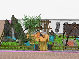 庭院景观建筑带假山SU模型下载_sketchup草图大师SKP模型