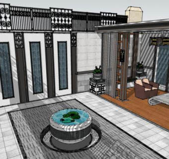 新中式风格别墅庭院设计SU模型