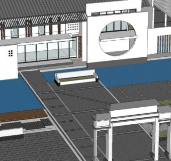 江阴五云桥项目住宅别墅景观联排高层公建新中式书院广场水景SU模型下载_sketchup草图大师SKP模型