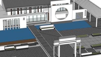 江阴五云桥项目住宅别墅景观联排高层公建新中式书院广场水景SU模型下载_sketchup草图大师SKP模型