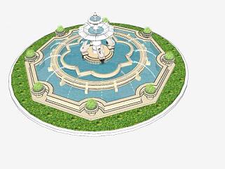 欧式风格景观小品喷泉SU模型下载_sketchup草图大师SKP模型