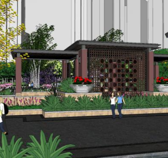 新中式居住区住宅庭院SU模型