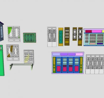 中国古建构件古门窗建筑门集合SU模型下载_sketchup草图大师SKP模型