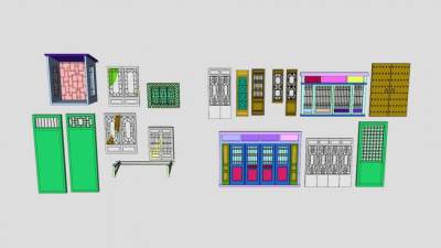 中国古建构件古门窗建筑门集合SU模型