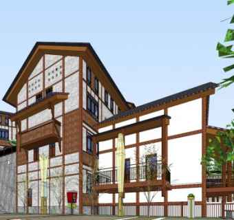 川东吊脚楼参考酒店山地会所建筑SU模型下载_sketchup草图大师SKP模型