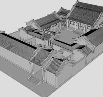农村古建中式民居四合院SU模型下载_sketchup草图大师SKP模型