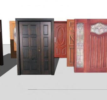 木质大门门组合SU模型下载_sketchup草图大师SKP模型