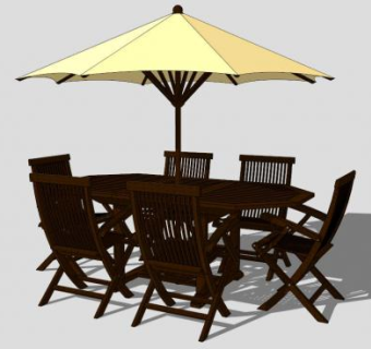 室外桌椅遮阳伞户外SU模型下载_sketchup草图大师SKP模型