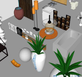 中式风格家具门花瓶桌子雕花SU模型下载_sketchup草图大师SKP模型