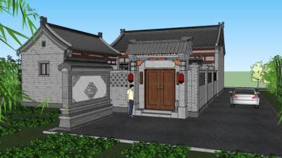 乡村住宅农村居民古建筑房子SU模型下载_sketchup草图大师SKP模型