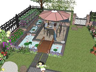 家庭庭院住宅花园景观SU模型下载_sketchup草图大师SKP模型