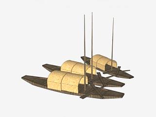 中国古代渔船交通工具SU模型下载_sketchup草图大师SKP模型