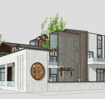 村文化礼堂方案二现代中式建筑SU模型下载_sketchup草图大师SKP模型