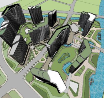 上海佘山地块酒店商业公寓景观规划SU模型下载_sketchup草图大师SKP模型