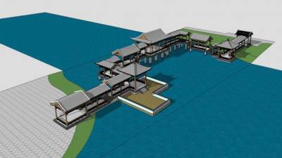 廊桥建筑庭院设计SU模型下载_sketchup草图大师SKP模型