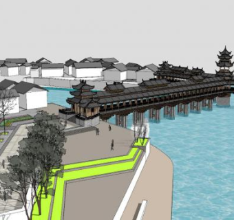 土家族风雨廊桥地方民族中式SU模型下载_sketchup草图大师SKP模型