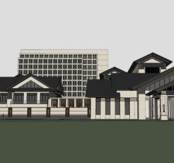 中式现代酒店建筑住房SU模型下载_sketchup草图大师SKP模型