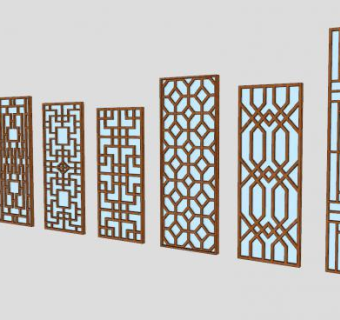 中式风格古建筑门窗花SU模型下载_sketchup草图大师SKP模型