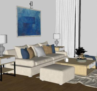 欧简风格客厅沙发茶几精细SU模型下载_sketchup草图大师SKP模型