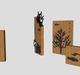 枫叶指示牌指引牌SU模型下载_sketchup草图大师SKP模型
