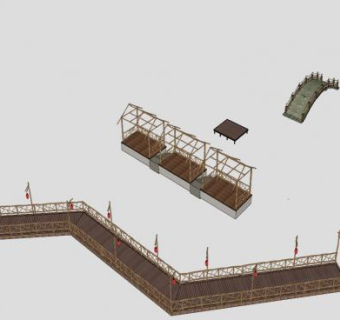 农家乐防腐木曲桥凉亭SU模型下载_sketchup草图大师SKP模型
