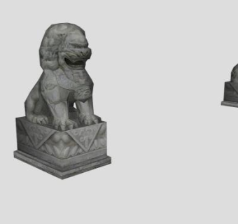 一对石狮子雕塑SU模型下载_sketchup草图大师SKP模型