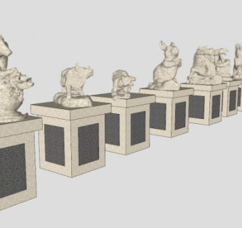 石雕十二生肖石墩雕塑SU模型下载_sketchup草图大师SKP模型