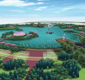 盛安苑百戏广场平视视野园林景观SU模型