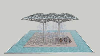 现代景观廊架喷泉水景SU模型下载_sketchup草图大师SKP模型