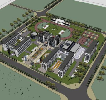 中式中学教学楼方案学校SU模型