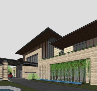 会所建筑设计方案带泰禾国院子景观宾馆SU模型下载_sketchup草图大师SKP模型
