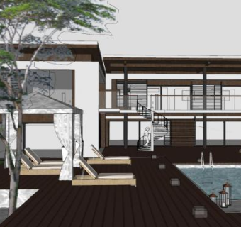 亚洲现代中式度假会所建筑SU模型下载_sketchup草图大师SKP模型