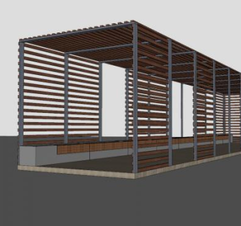 木制廊架亭廊亭子SU模型