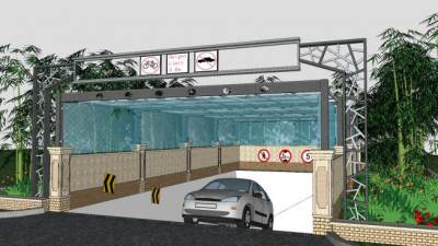 简欧风格小区地下停车场入口SU模型下载_sketchup草图大师SKP模型