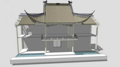 古建娱乐单体中式会馆建筑戏台娱乐建筑SU模型下载_sketchup草图大师SKP模型