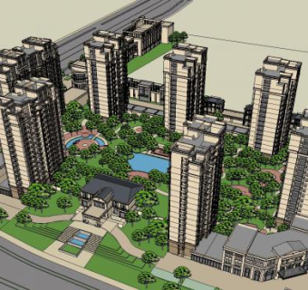 鸿基龙湖湾住宅小区建筑住宅SU模型