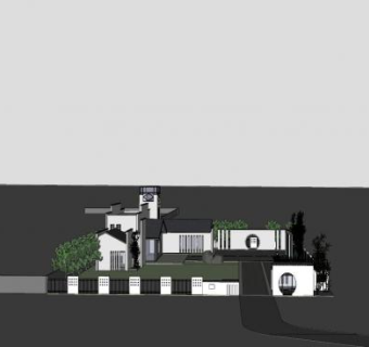 新中式风格建筑景观庭院布置设计方案SU模型
