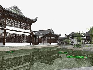 中式风格古建会所建筑SU模型下载_sketchup草图大师SKP模型