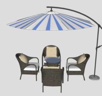 欧美风格遮阳伞户外伞座椅SU模型下载_sketchup草图大师SKP模型