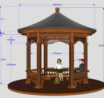 六角亭子木质亭设计SU模型