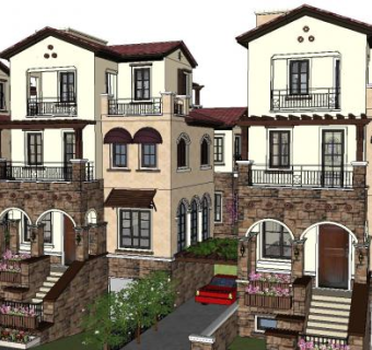 欧式风格别墅联排SU模型下载_sketchup草图大师SKP模型