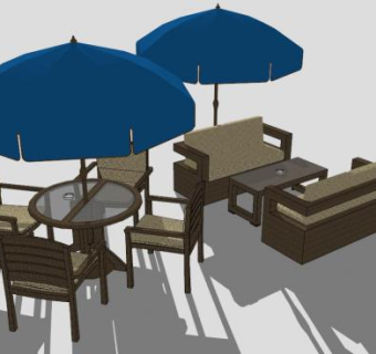 户外休闲遮阳伞咖啡桌椅SU模型下载_sketchup草图大师SKP模型