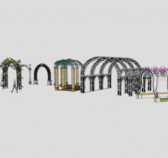 花架欧式风格铁艺门SU模型下载_sketchup草图大师SKP模型