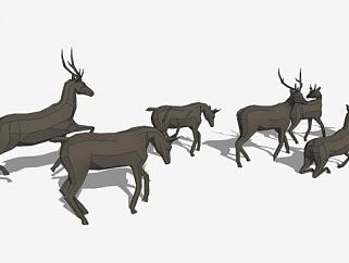 鹿群动物<em>黑色</em>雕塑SU模型下载_sketchup草图大师SKP模型