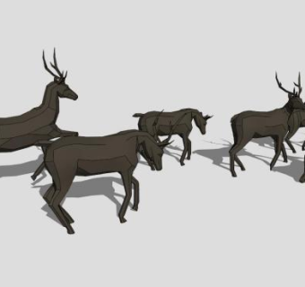 鹿群雕塑动物黑色雕塑SU模型下载_sketchup草图大师SKP模型