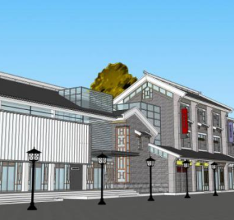 新中式风格商业街建筑SU模型下载_sketchup草图大师SKP模型